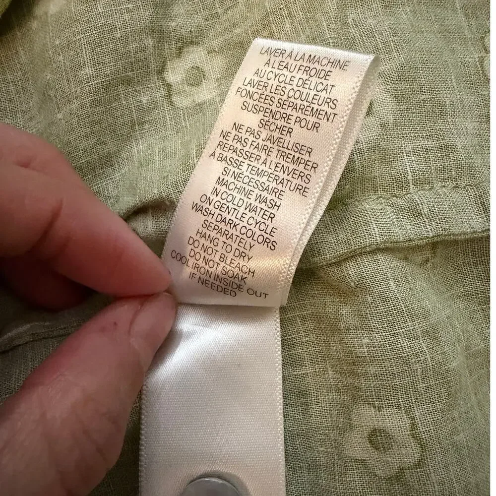 Twik Green Floral Linen Blend Button Front Dress Small - Picture 6 of 11